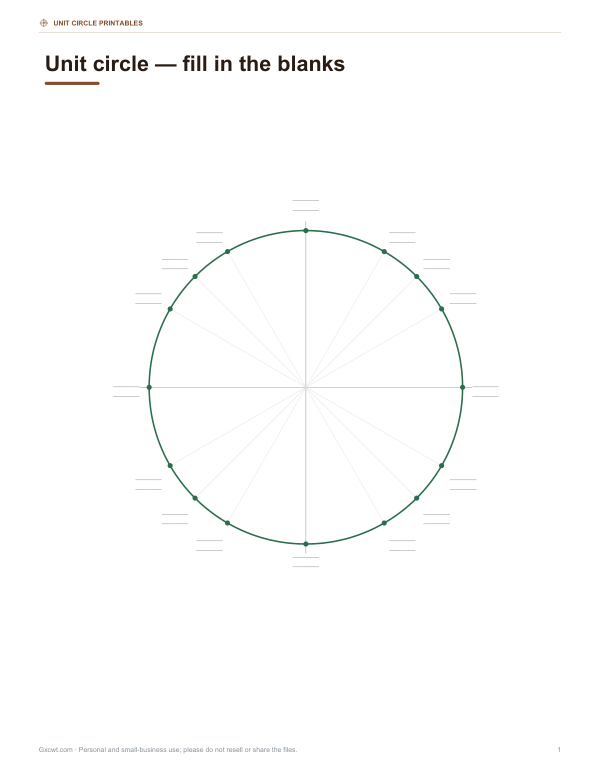 Preview of Printable Blank Unit Circle Practice Sheet